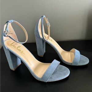 Lulus Taylor Blue Suede ankle strap heel
